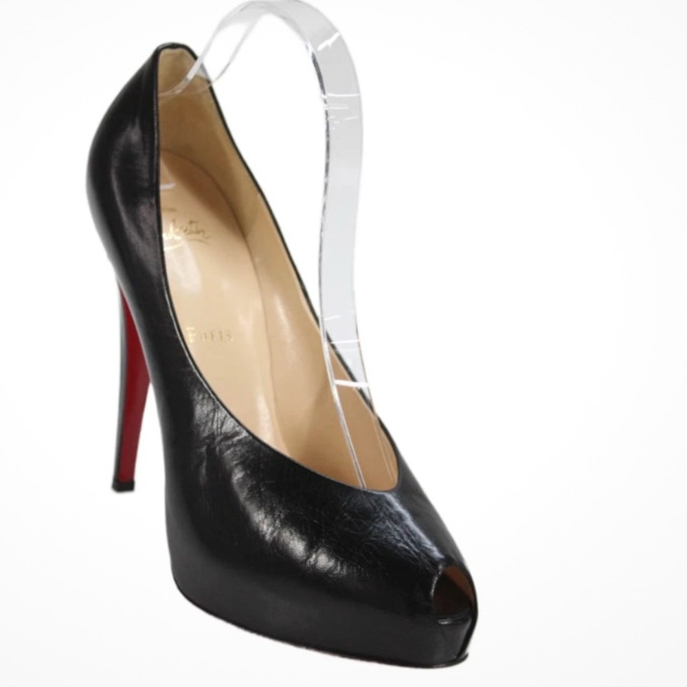 Christian Louboutin Joli Dune 120 Black Peep-Toe Pumps  Red Sole 40 EU / 10 US